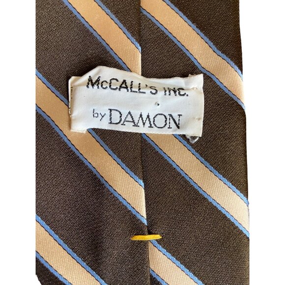 Vintage McCalls By Damon Mens Necktie Brown Beige Striped University Retro Dad - Picture 5 of 5